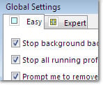 Global Easy Settings window: click to enlarge