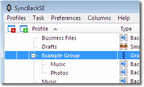 SyncBack Main Window: click to enlarge