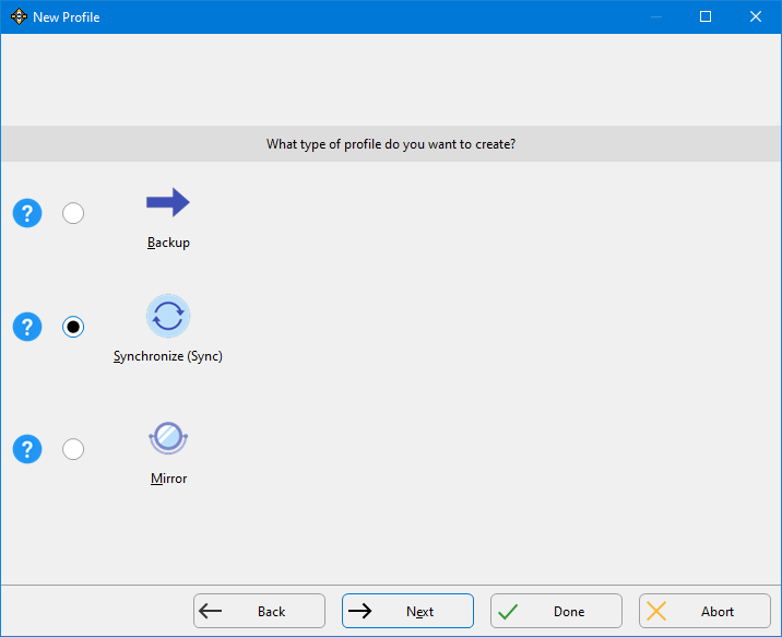 Choose the Sync Profile Type