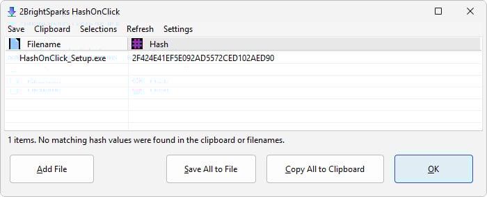 HashOnClick results